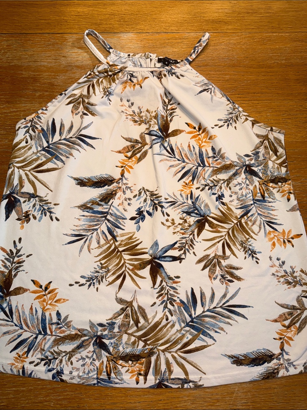 Papermoon Cream Halter Cami with Blue & Brown Leaf Print